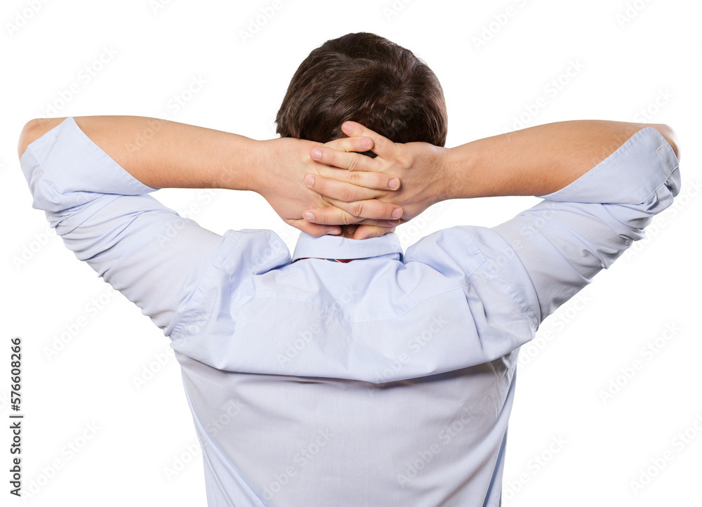 Man Standing with his Back with Hands Behind Head - Isolated Man Standing with his Back with Hands Behind Head - Isolated