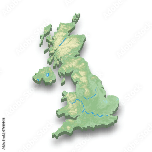 3d isometric relief map of United Kingdom