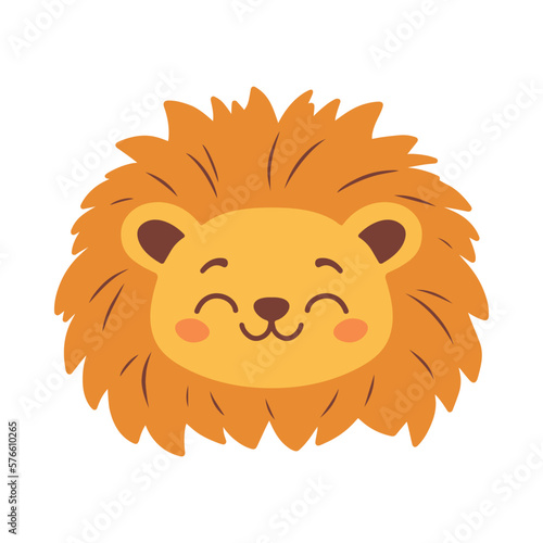 Сute little lion. Vector illustration, isolated on a white background. Scandinavian cartoon style flat design. Concept for children print.	