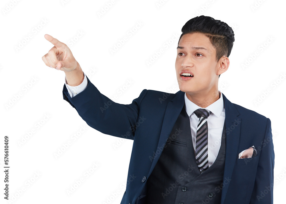 A trendy young financial advisor or an executive investor pointing towards profitable investment projects and upcoming government plans isolated on a png background. A trendy young financial advisor or an executive investor pointing towards profitable investment projects and upcoming government plans isolated on a png background.