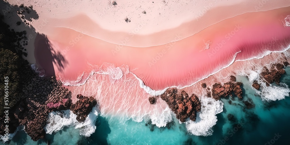3D illustration of an Arial view of summer beach and blue ocean water. Generative Ai.