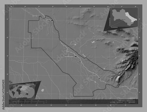 Chardzhou, Turkmenistan. Bilevel. Labelled points of cities photo