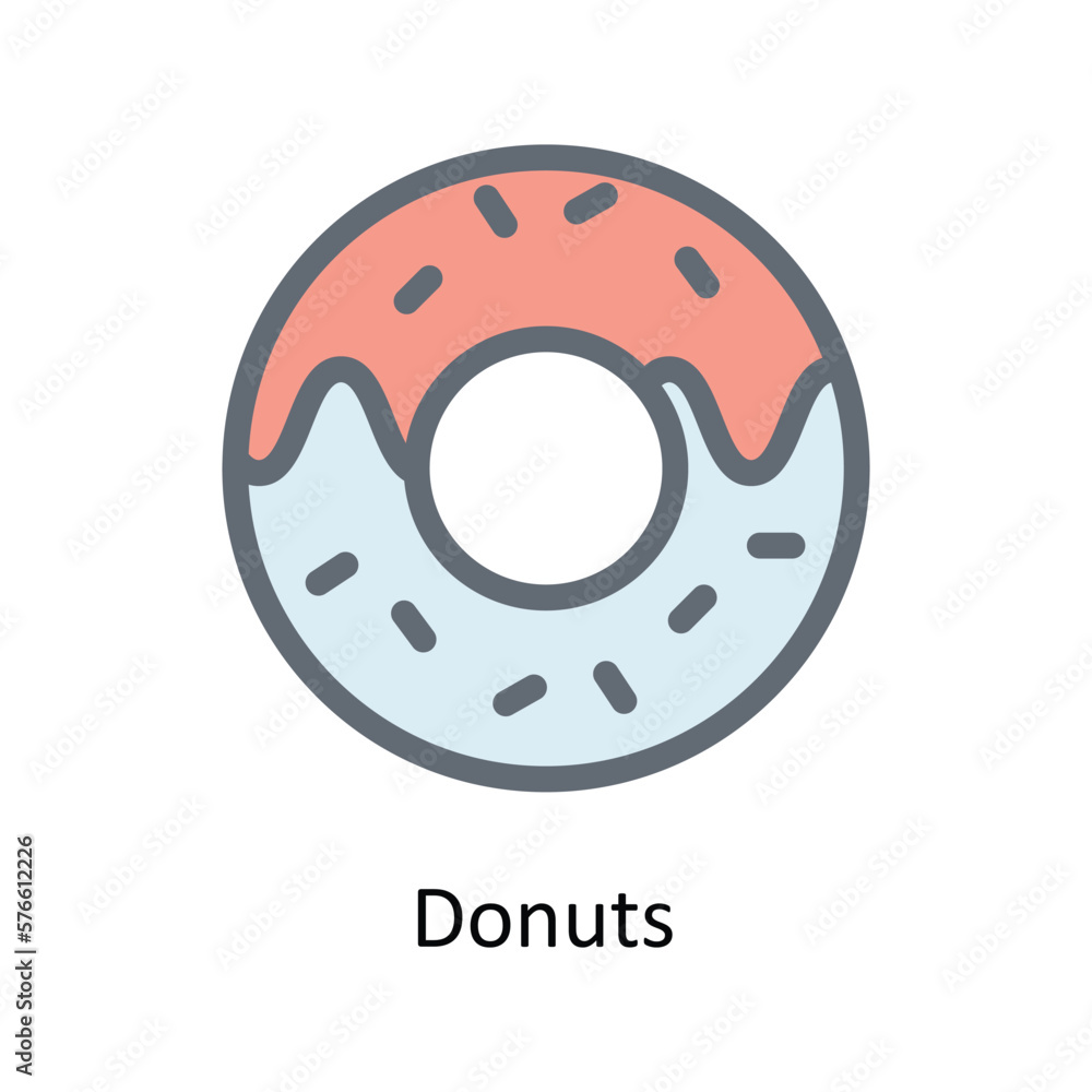 Fototapeta premium Donuts Vector Fill Outline Icons. Simple stock illustration stock