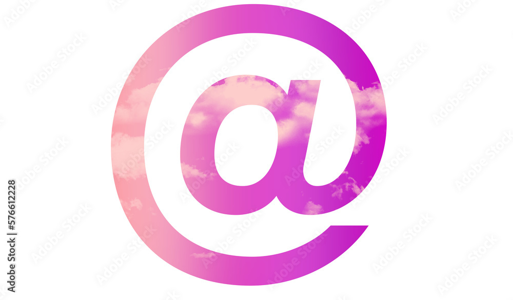 At - @ - font symbol - pink color with cloud - png file - with a transparent background for designer use.  Isolated from the front.  ideal for website, email, presentation, advertisement,  - obrazy, fototapety, plakaty 