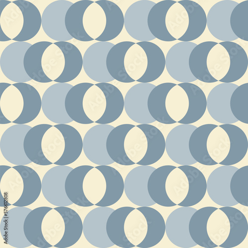 Retro aesthetic seamless pattern in style 60s, 70s. Mid century background with crescent moon. Geometric monochrome vector print. Blue and beige colors