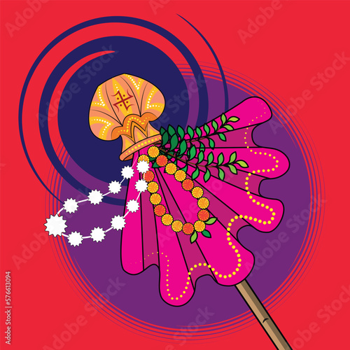 easy to edit vector illustration of Gudhi Padwa spring festival for traditional New Year for Marathi and Konkani Hindus celebrated in Maharashtra and Goa