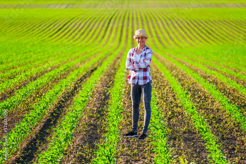 Female farmer is cultivating corn on her land.