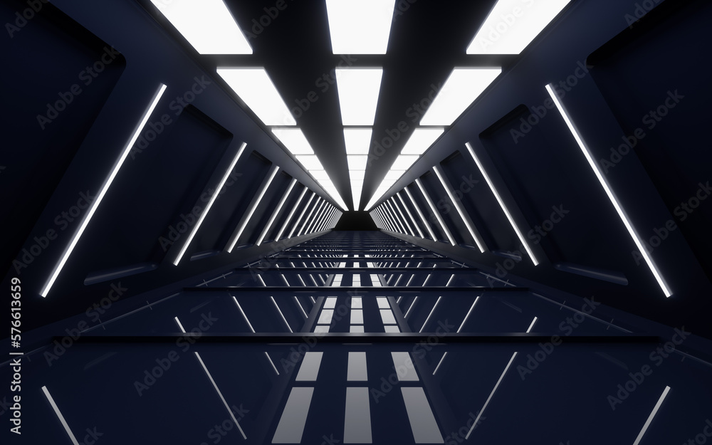Fototapeta premium Black neon tunnel, 3d rendering.