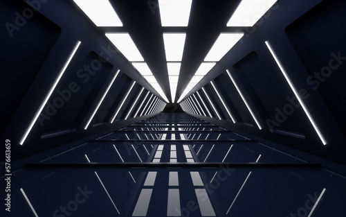 Black neon tunnel, 3d rendering.