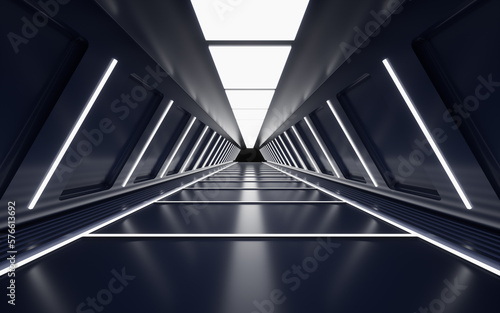 Fototapeta Naklejka Na Ścianę i Meble -  Black neon tunnel, 3d rendering.