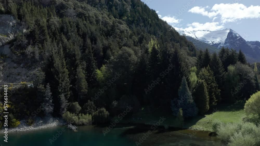 AERIAL - Forest and Colonia Suiza, Moreno Lake near Bariloche, Rio Negro, Argentina, pan right AERIAL - Forest and Colonia Suiza, Moreno Lake near Bariloche, Rio Negro, Argentina, pan right