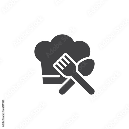 Chief hat with crossed fork and spoon vector icon