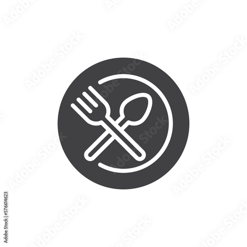 Plate with fork and spoon vector icon