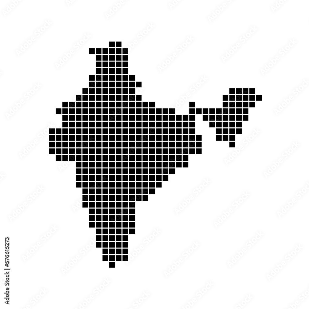 Gepunktete Karte von Indien als Landkarte, Silhouette oder Umriss