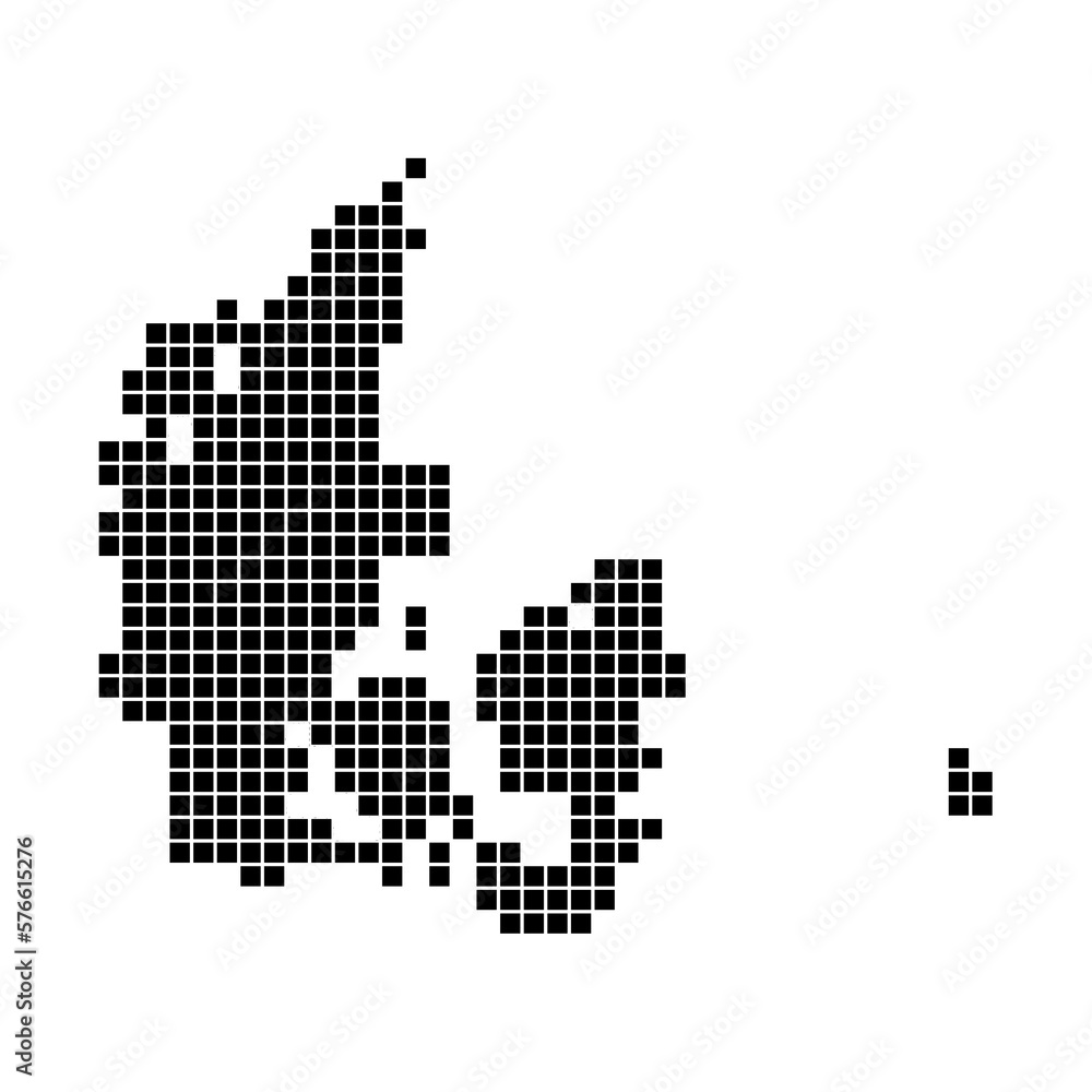 Gepunktete Karte von Dänemark als Landkarte, Silhouette oder Umriss