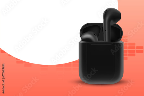 Wireless headphones. Concept - Online music, radio, listening to podcasts, books. EPS10 vector