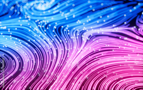 Flowing lines and glowing particles, Neon lines background, 3d rendering.