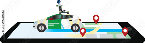 Google street view car create maps for google maps app, google street car vector illustration