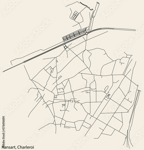 Detailed hand-drawn navigational urban street roads map of the RANSART MUNICIPALITY of the Belgian city of CHARLEROI, Belgium with vivid road lines and name tag on solid background