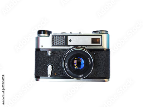 Retro vintage camera, old technology film soviet camera isolate for object 