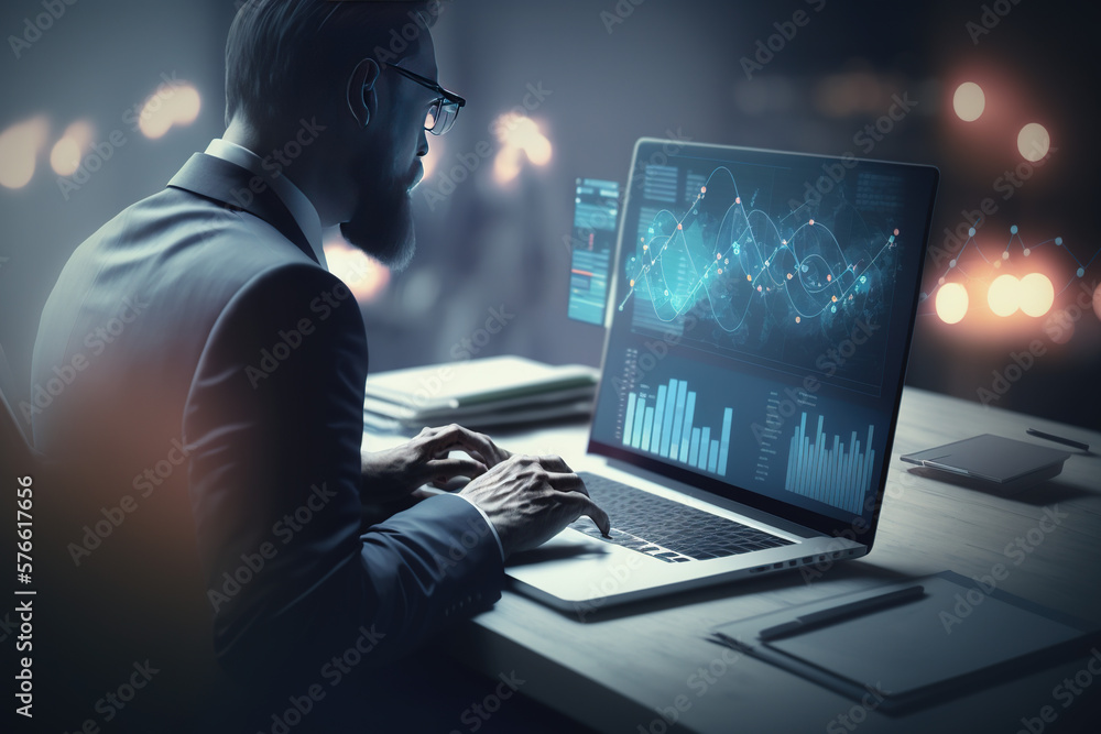 A person Business working and brainstorming. Generative AI A person Business working and brainstorming. Generative AI