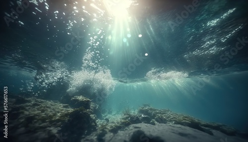 Underwater recording and light reflections created with generative ai technology
