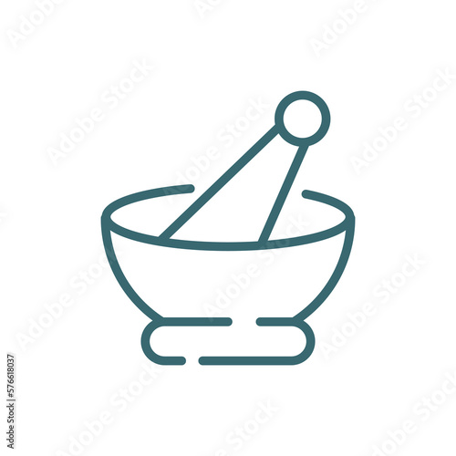 mortar with mace icon. Thin line mortar with mace icon from restaurant collection. Outline vector isolated on white background. Editable mortar with mace symbol can be used web and mobile