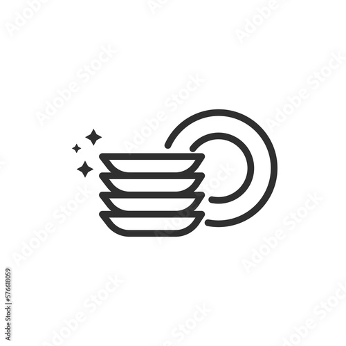 clean dishes icon. Thin line clean dishes, clean icon from cleaning collection. Outline vector isolated on white background. Editable clean dishes symbol can be used web and mobile