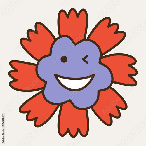 Smiling flower, abstract personage, mascot design, funny face, cute icon.