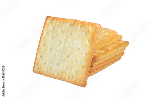 Fresh baked butter cream crackers cheese biscuits on transparent background stock photo png.