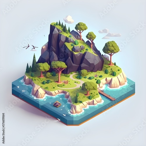 island 3d illustration, Game island. ai generated photo