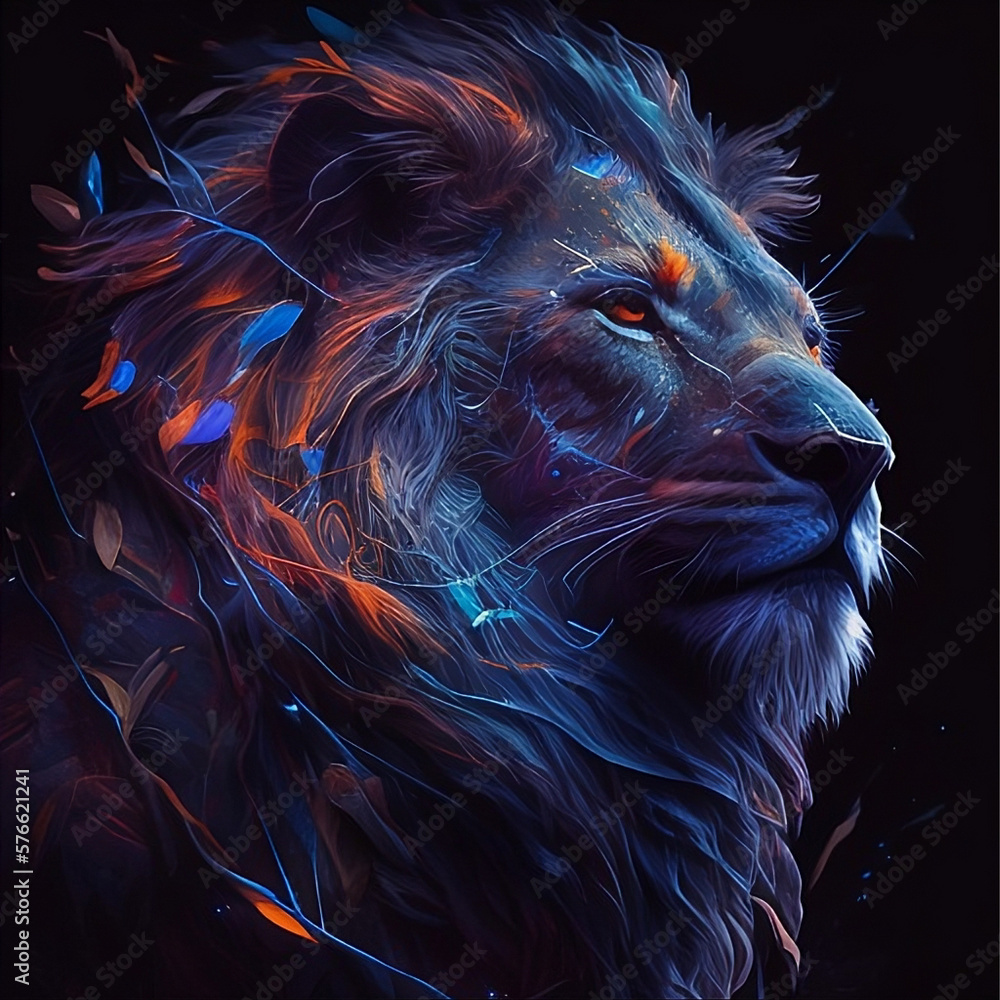 Portrait of a lion, splatter painted, wall, digital art with generative ai 