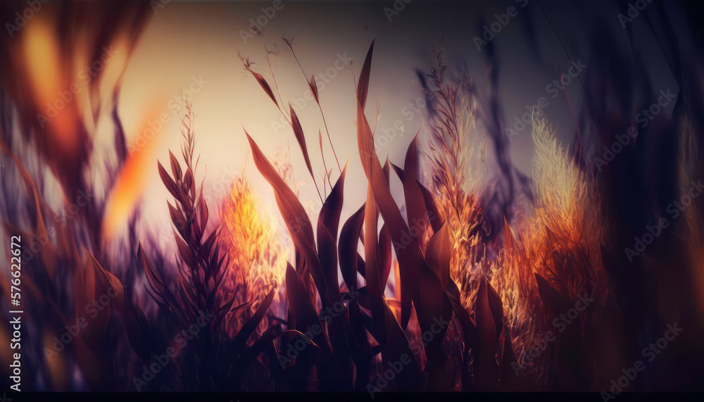 fire in the grass. Floral Background. generative AI fire in the grass. Floral Background. generative AI