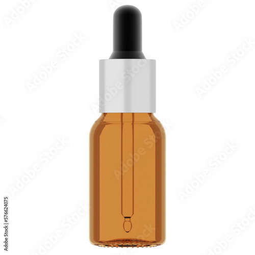 Amber glass essential oil bottle (15ml) with Metal Cap & Dropper 3D Rendering High-Resolution Transparent Background