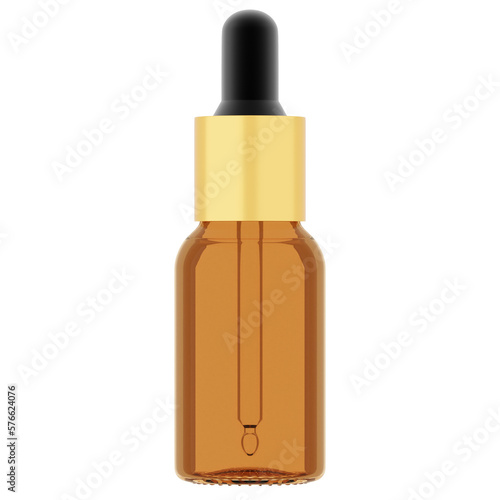 Amber glass essential oil bottle (15ml) with Metal Cap & Dropper 3D Rendering High-Resolution Transparent Background