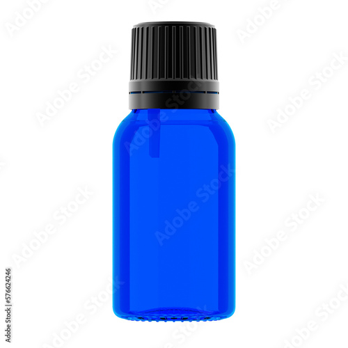 Blue glass essential oil bottle (15ml) with Black Cap 3D Rendering High Resolution Transparent Background