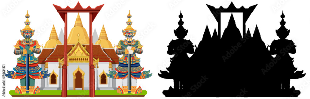 Thailand tourist attraction landmark with silhouette