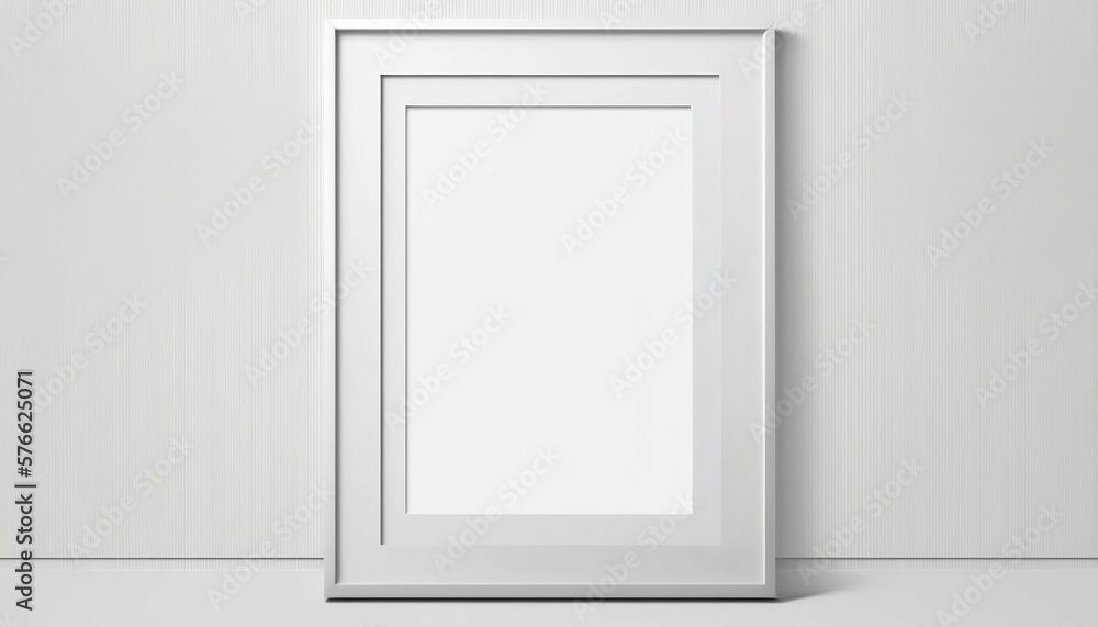 Interior picture mockup with vertical wooden frame on empty white wall, Single artwork template. Generative AI Interior picture mockup with vertical wooden frame on empty white wall, Single artwork template. Generative AI