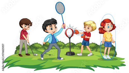 Happy children playing different sports