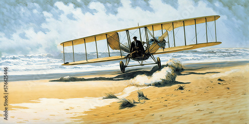 Print op canvas The first airplane or biplane testing - the Wright Flyer