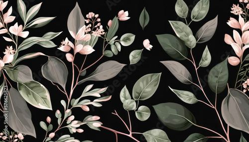 Floral Illustration on black background. Generative AI