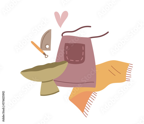 Cute composition for pottery studio logo or for invitation to pottery class. Pottery workshop set.