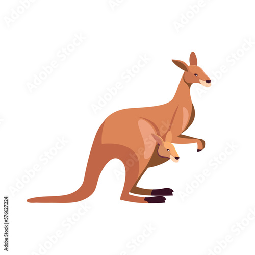 Kangaroo animal mother with child in pocket cute cartoon