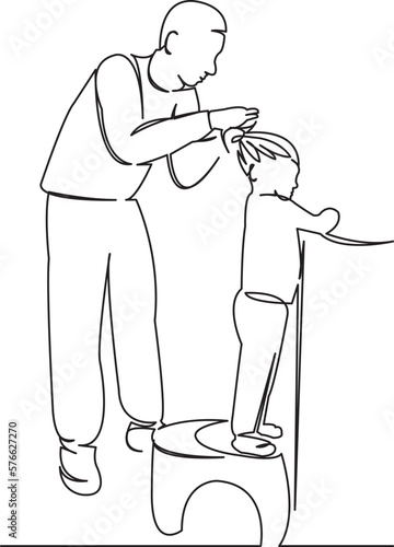 dad combing daughter does her hair