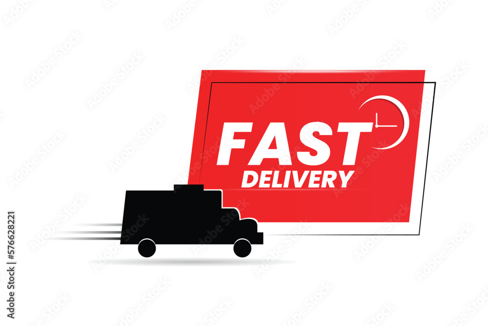 Fast delivery truck with clock. Online delivery service. Fast delivery truck with clock. Online delivery service.