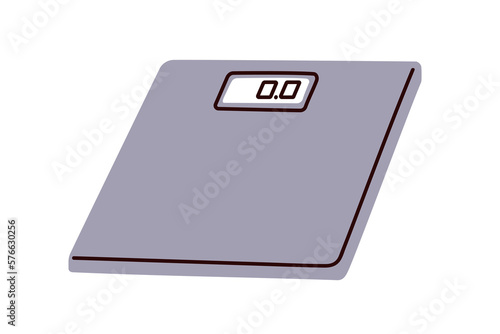 Digital weight scale. Floor device for weighing body, measuring BMI. Gadget for mass measurement, icon. Flat graphic vector illustration isolated on white background