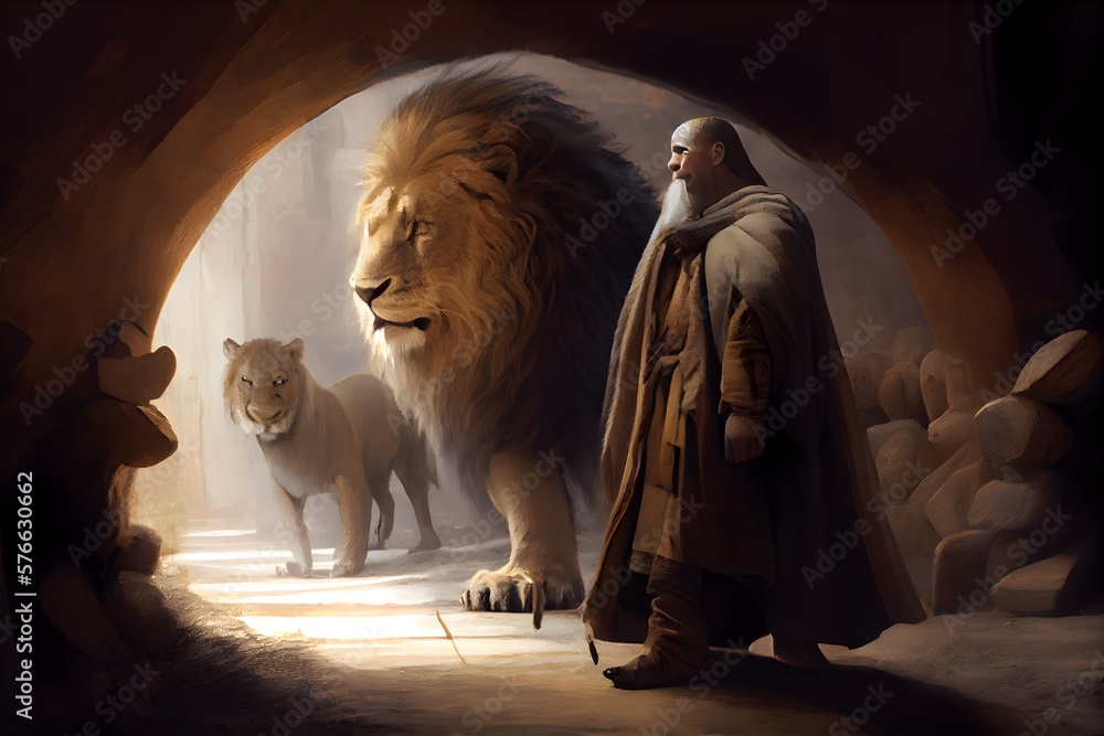 illustration of Daniel in the lions den, generative ai Stock ...