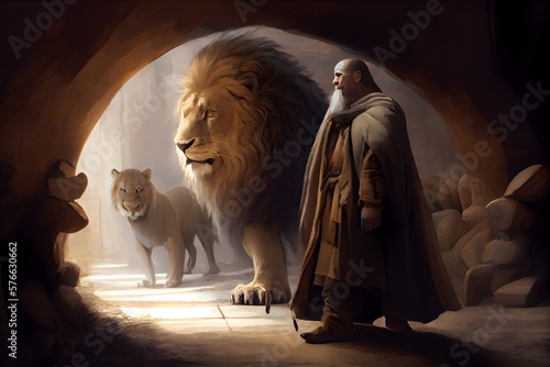illustration of Daniel in the lions den, generative ai