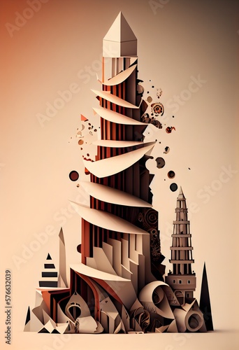 Tower of Babel. Art abstract illustration, generative ai, symbol of babylon culture architecture