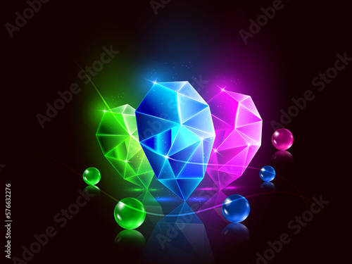 3d Gems Vector Illustration.